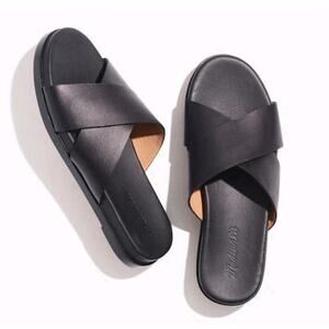 MADEWELL Women's Black The Louisa Crisscross Slide Leather Minimalist Size 6